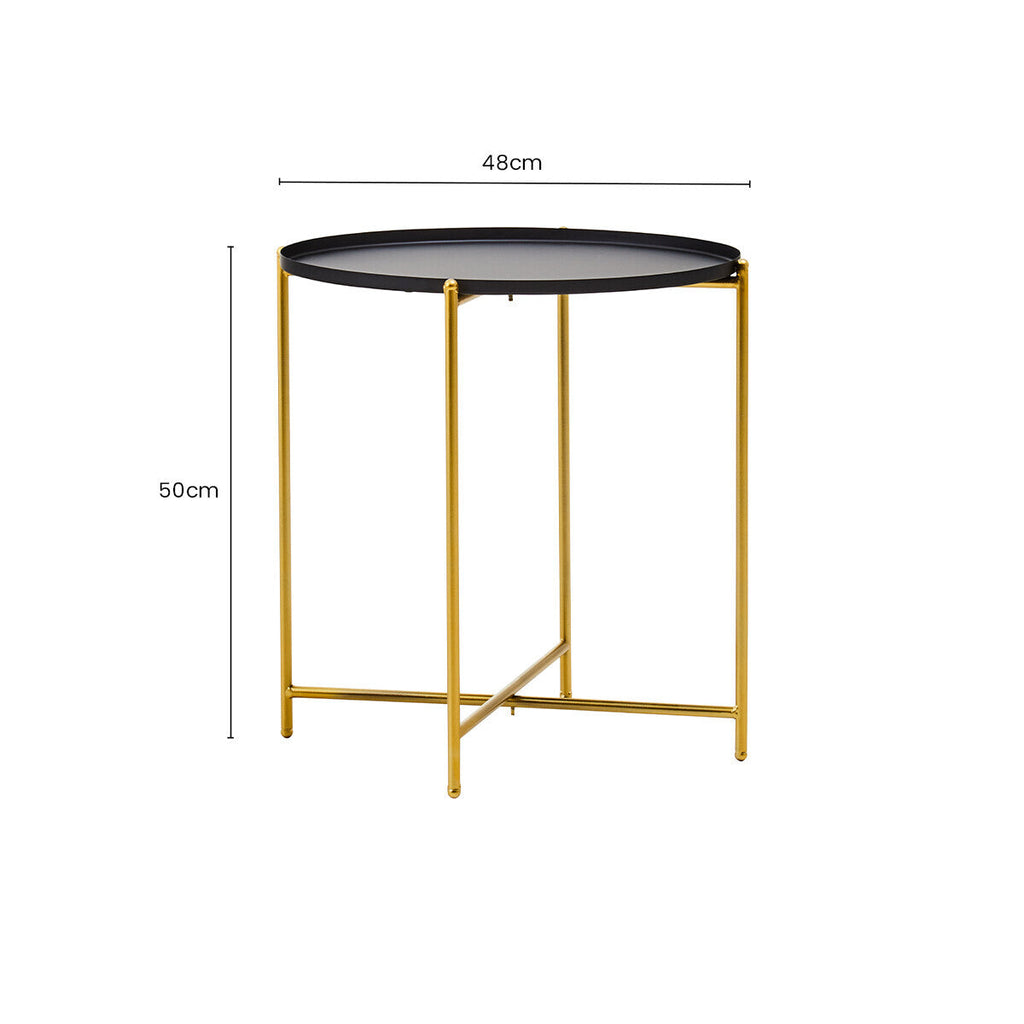 Black and Gold Finish Round Tray Side Table