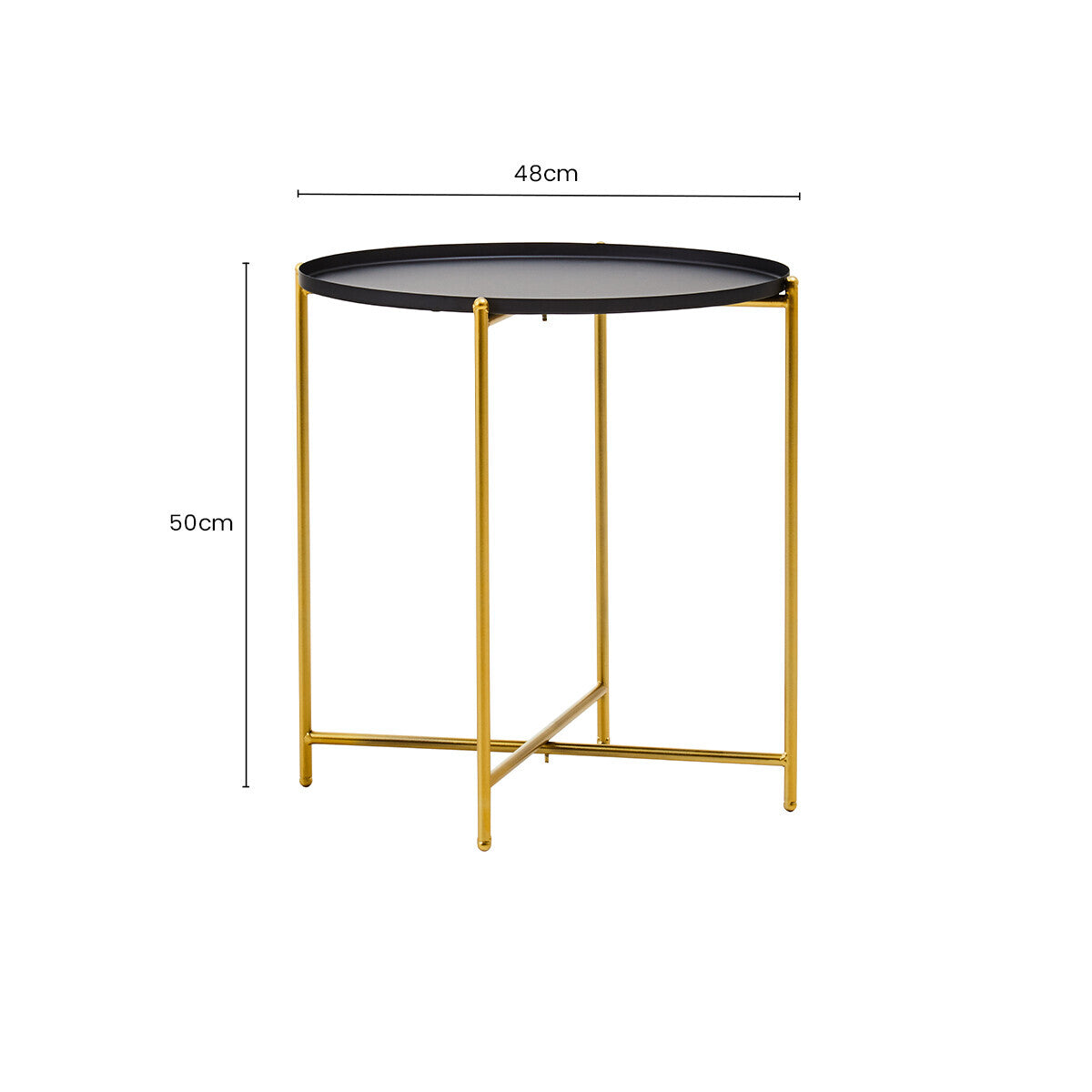 Black and Gold Finish Round Tray Side Table