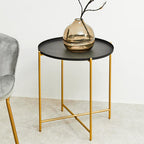 Black and Gold Finish Round Tray Side Table