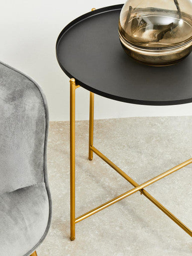 Black and Gold Finish Round Tray Side Table