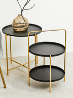 Black and Gold Finish Round Tray Side Table