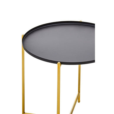 Black and Gold Finish Round Tray Side Table