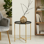 Black and Gold Finish Round Tray Side Table