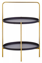 Black Rounded Shelves Two-Tier Side Table with Gold Iron Stand