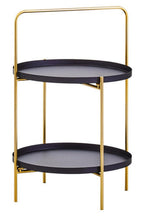 Black Rounded Shelves Two-Tier Side Table with Gold Iron Stand