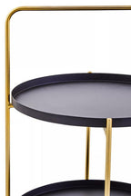 Black Rounded Shelves Two-Tier Side Table with Gold Iron Stand