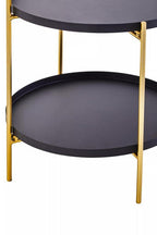 Black Rounded Shelves Two-Tier Side Table with Gold Iron Stand