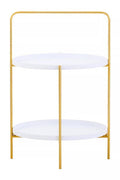 White Rounded Shelves Two-Tier Side Table with Gold Iron Stand