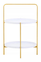 White Rounded Shelves Two-Tier Side Table with Gold Iron Stand