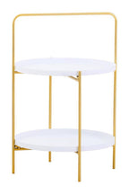 White Rounded Shelves Two-Tier Side Table with Gold Iron Stand