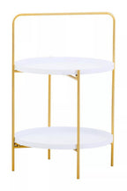 White Rounded Shelves Two-Tier Side Table with Gold Iron Stand