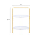 White Rounded Shelves Two-Tier Side Table with Gold Iron Stand