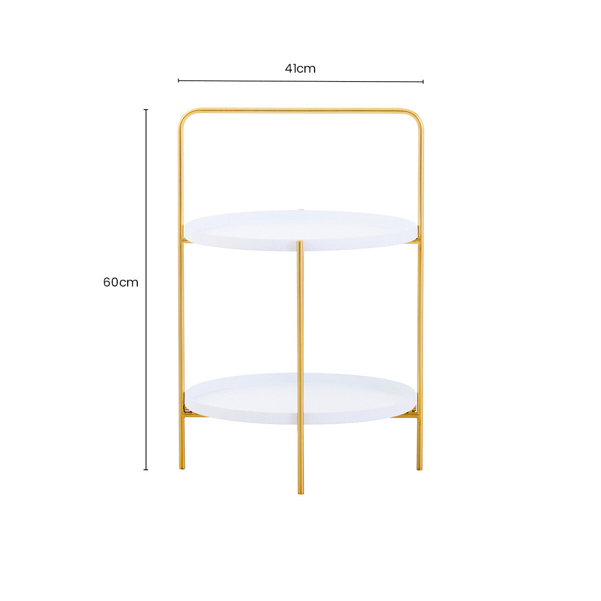 White Rounded Shelves Two-Tier Side Table with Gold Iron Stand