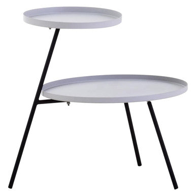 Grey Iron Tray Top and Black Iron Legs 2 Shelf Side Table