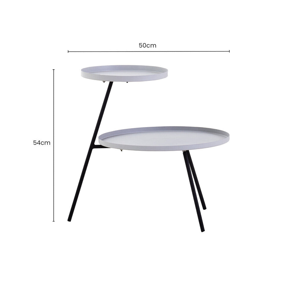 Grey Iron Tray Top and Black Iron Legs 2 Shelf Side Table