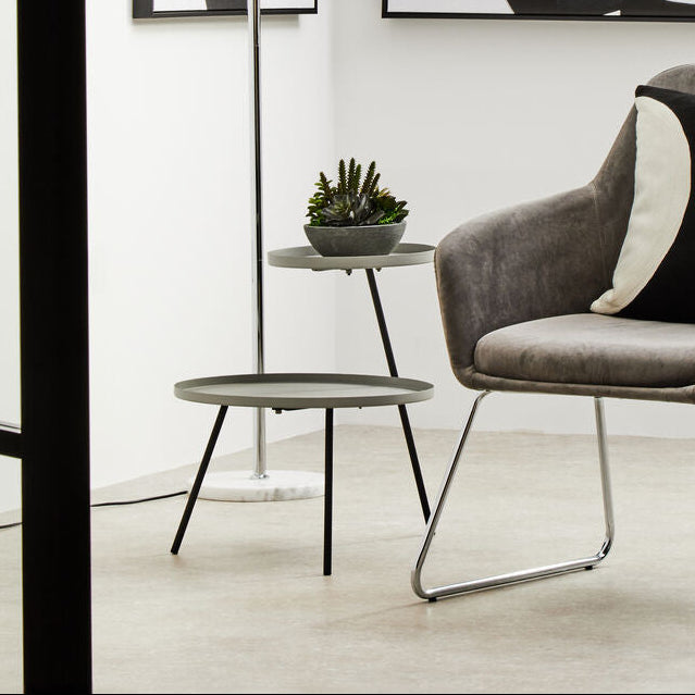 Grey Iron Tray Top and Black Iron Legs 2 Shelf Side Table