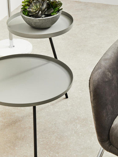 Grey Iron Tray Top and Black Iron Legs 2 Shelf Side Table