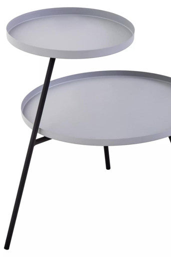 Grey Iron Tray Top and Black Iron Legs 2 Shelf Side Table
