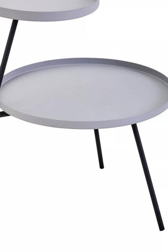 Grey Iron Tray Top and Black Iron Legs 2 Shelf Side Table