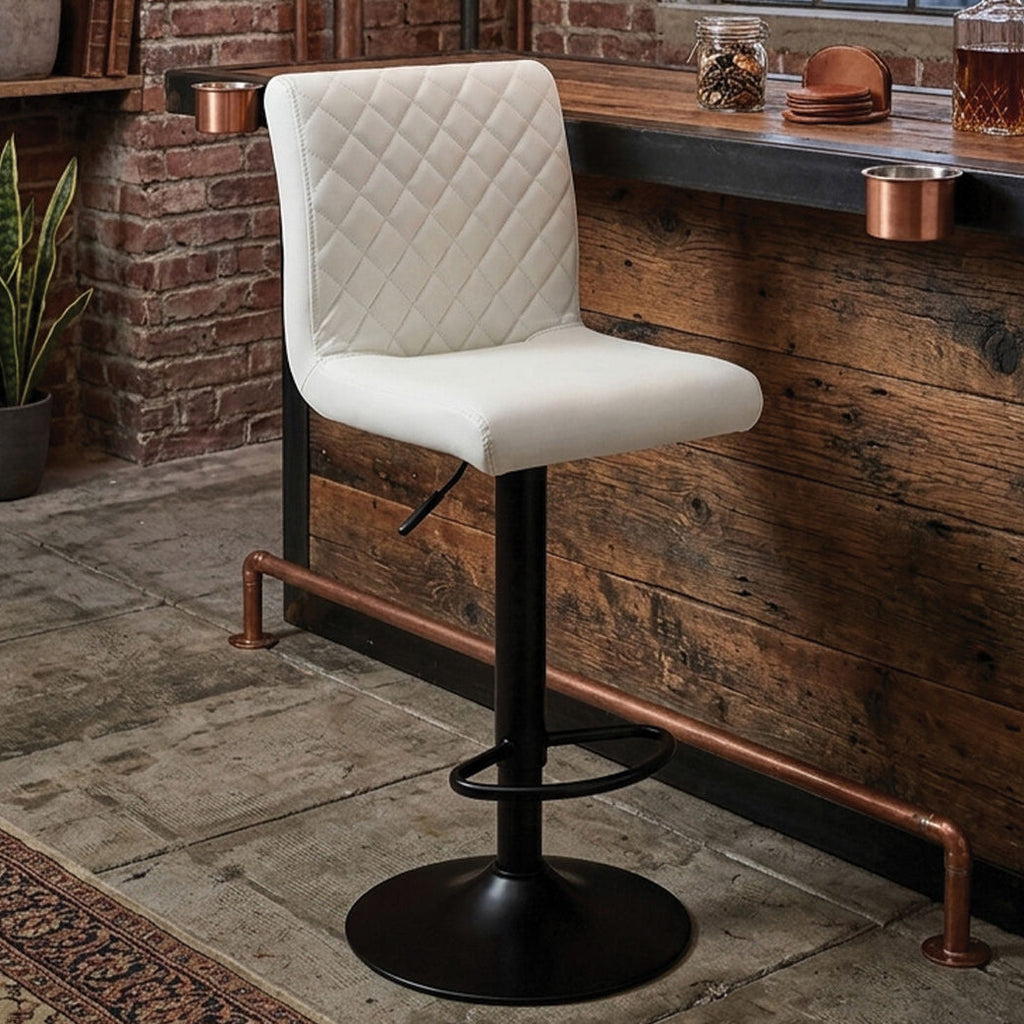 High Back White Leather Effect Bar Chair