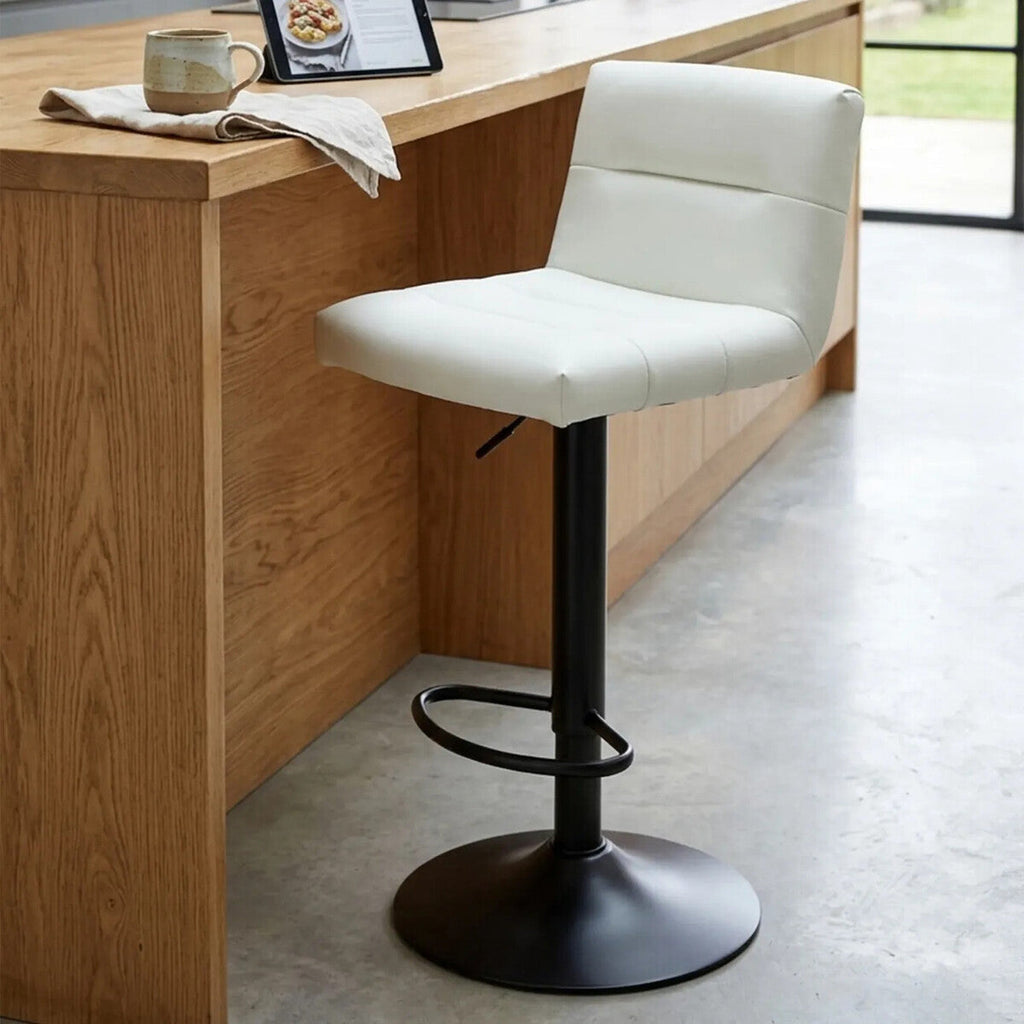 White Leather Effect Adjustable Bar Stool with Black Base