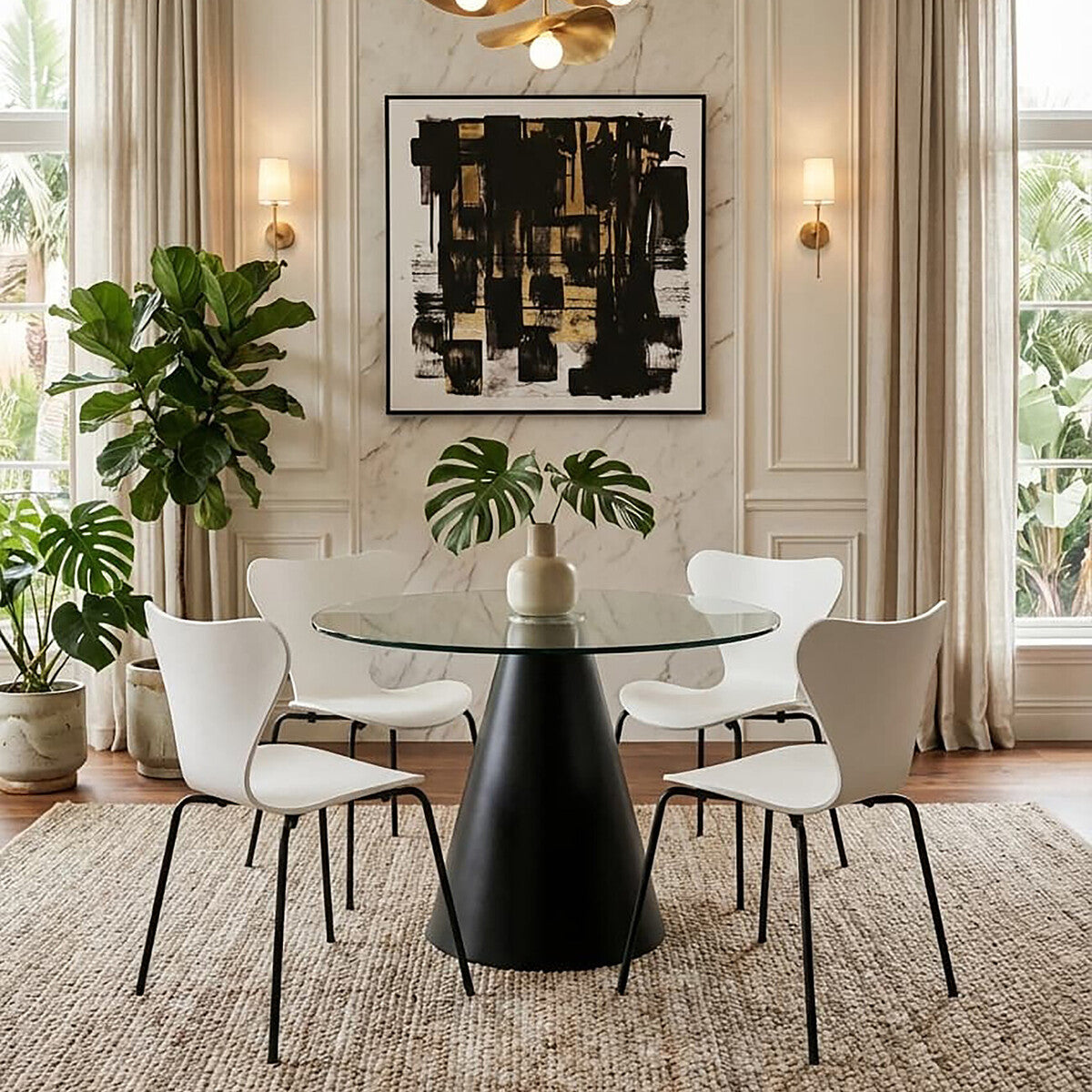 White Seat and Black Legs Dining Chair