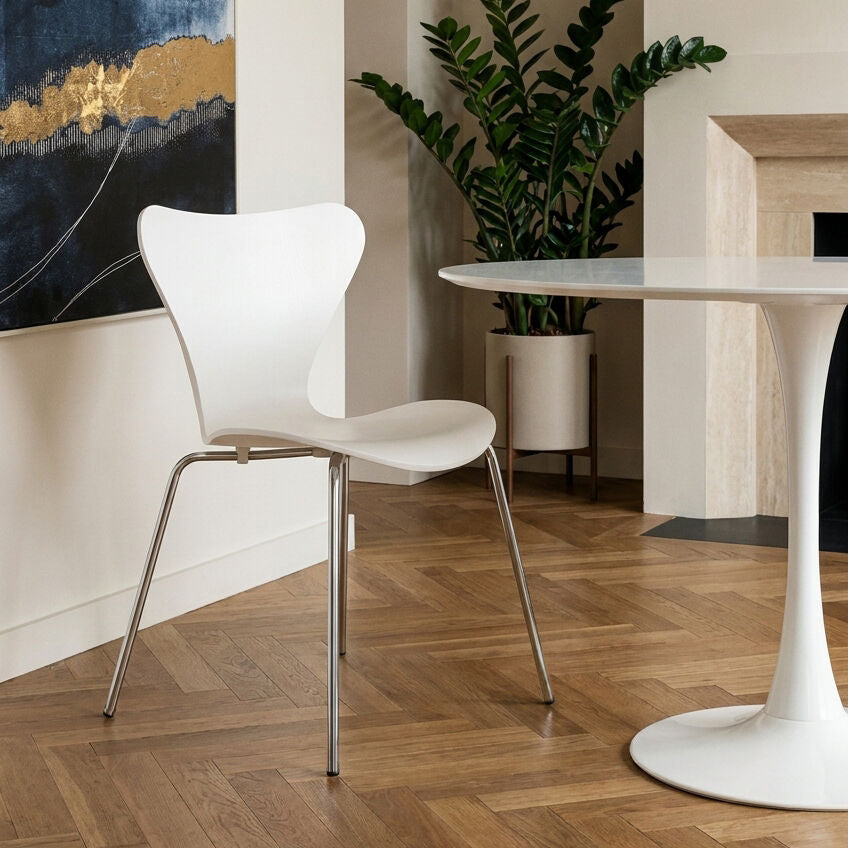 White Seat and Silver Chrome Legs Dining Chair