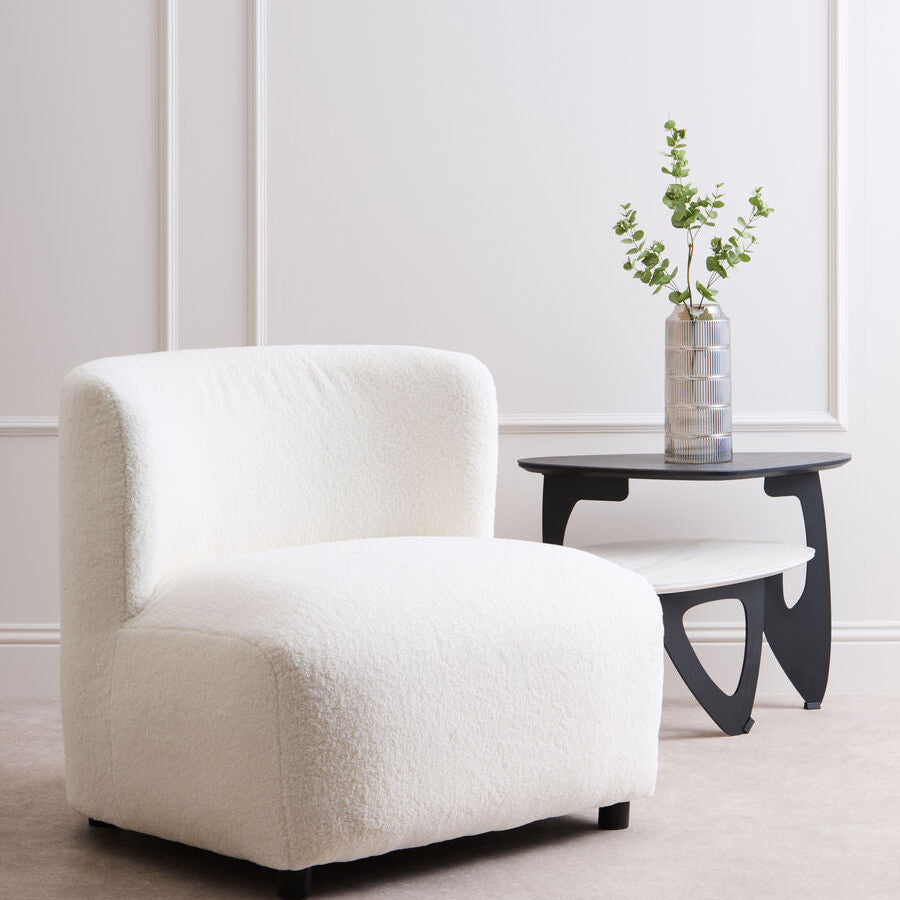 Ivory Boucle Effect Lounge Chair with Curved Back