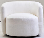 Ivory Boucle Effect Curved Lounge Chair with Swivel Base