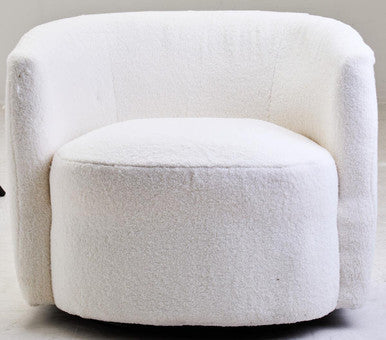 Ivory Boucle Effect Curved Lounge Chair with Swivel Base