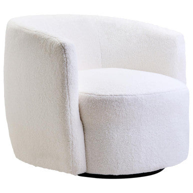 Ivory Boucle Effect Curved Lounge Chair with Swivel Base