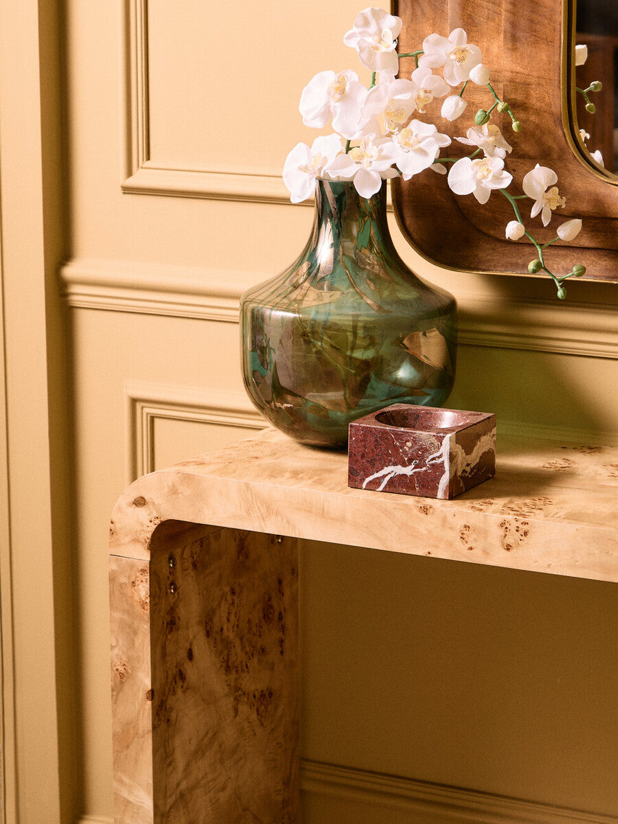 Natural Burl Wood Curved Console Table