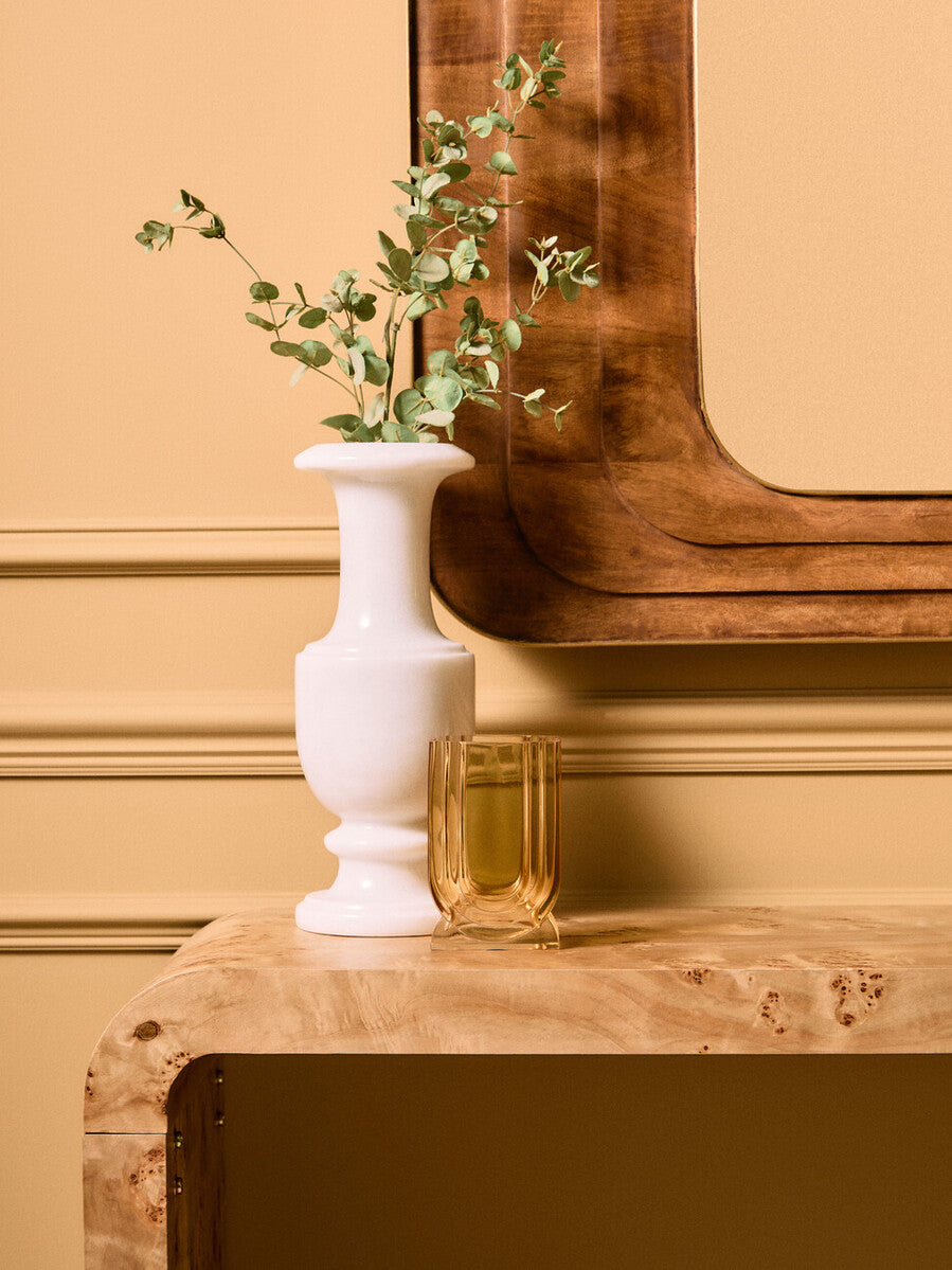 Natural Burl Wood Curved Console Table