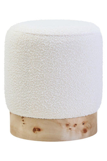 Cream Boucle Round Stool with Minimalist Profile