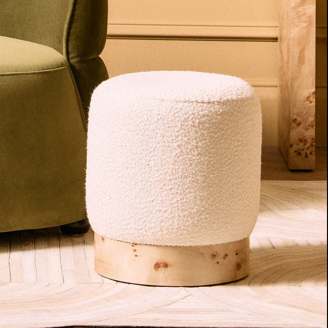 Cream Boucle Round Stool with Minimalist Profile