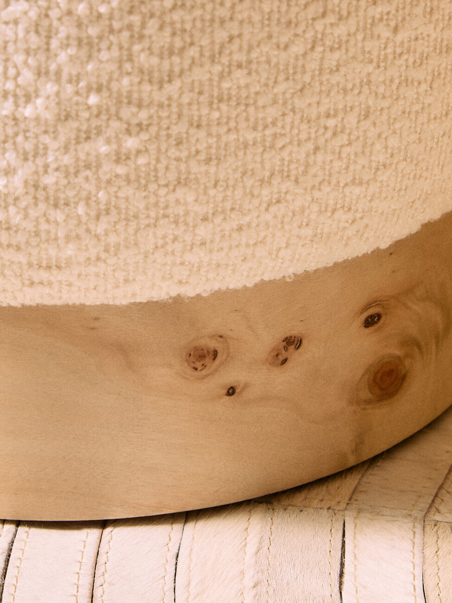 Cream Boucle Round Stool with Minimalist Profile