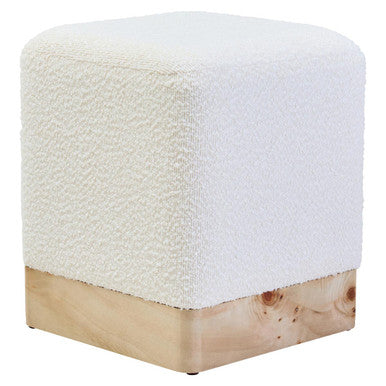 Cream Boucle Square Stool with Minimalist Profile