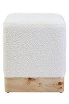Cream Boucle Square Stool with Minimalist Profile