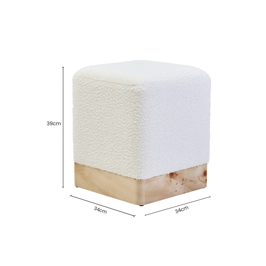 Cream Boucle Square Stool with Minimalist Profile
