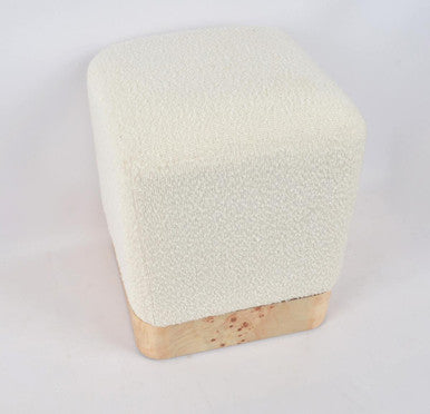 Cream Boucle Square Stool with Minimalist Profile