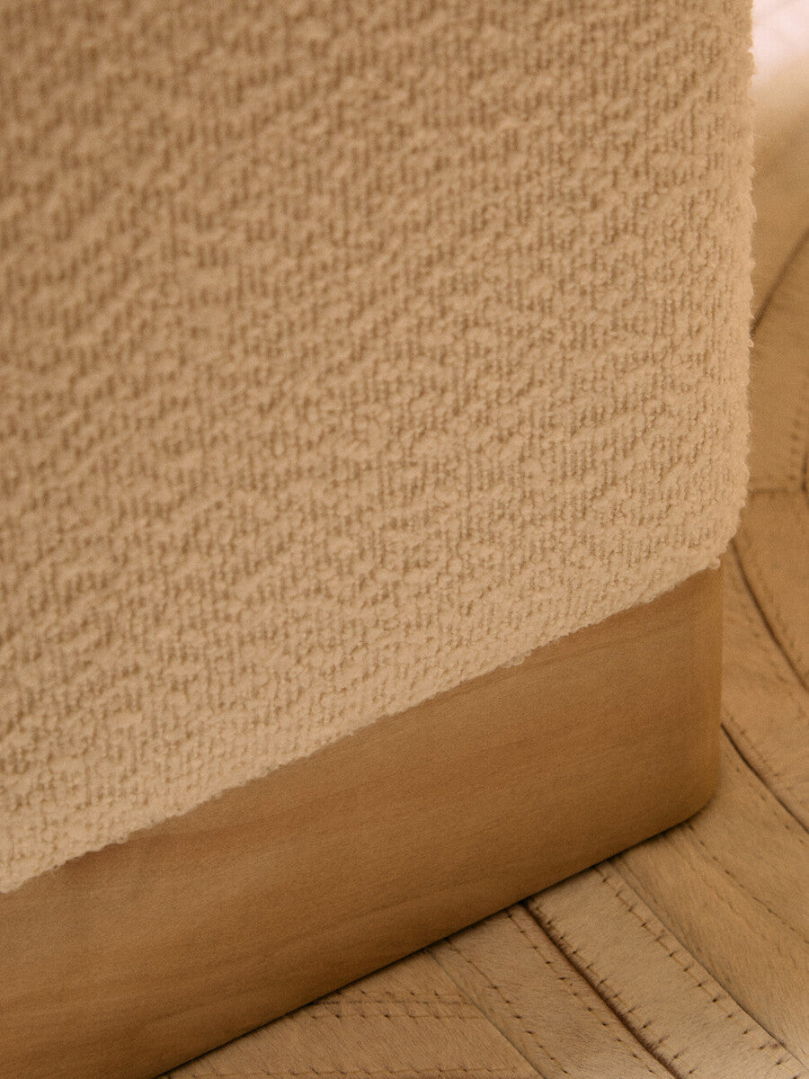 Cream Boucle Square Stool with Minimalist Profile