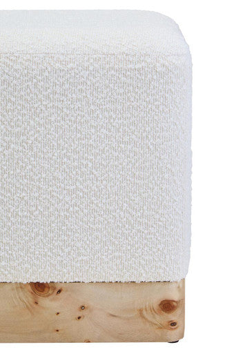 Cream Boucle Square Stool with Minimalist Profile