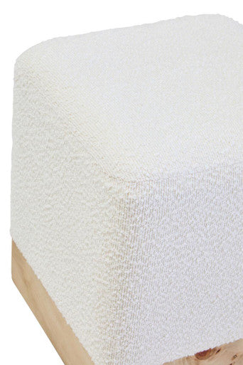 Cream Boucle Square Stool with Minimalist Profile
