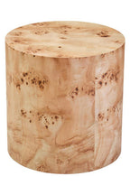 Natural Burl Wood Round Side Table with Drum Shape Design