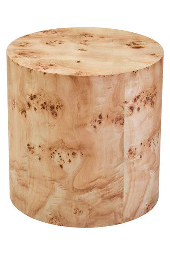 Natural Burl Wood Round Side Table with Drum Shape Design