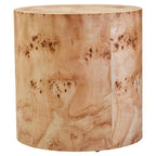 Natural Burl Wood Round Side Table with Drum Shape Design