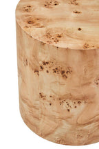 Natural Burl Wood Round Side Table with Drum Shape Design