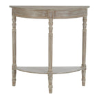 Natural Wash Wooden Half Moon Console Table with Lower Shelf