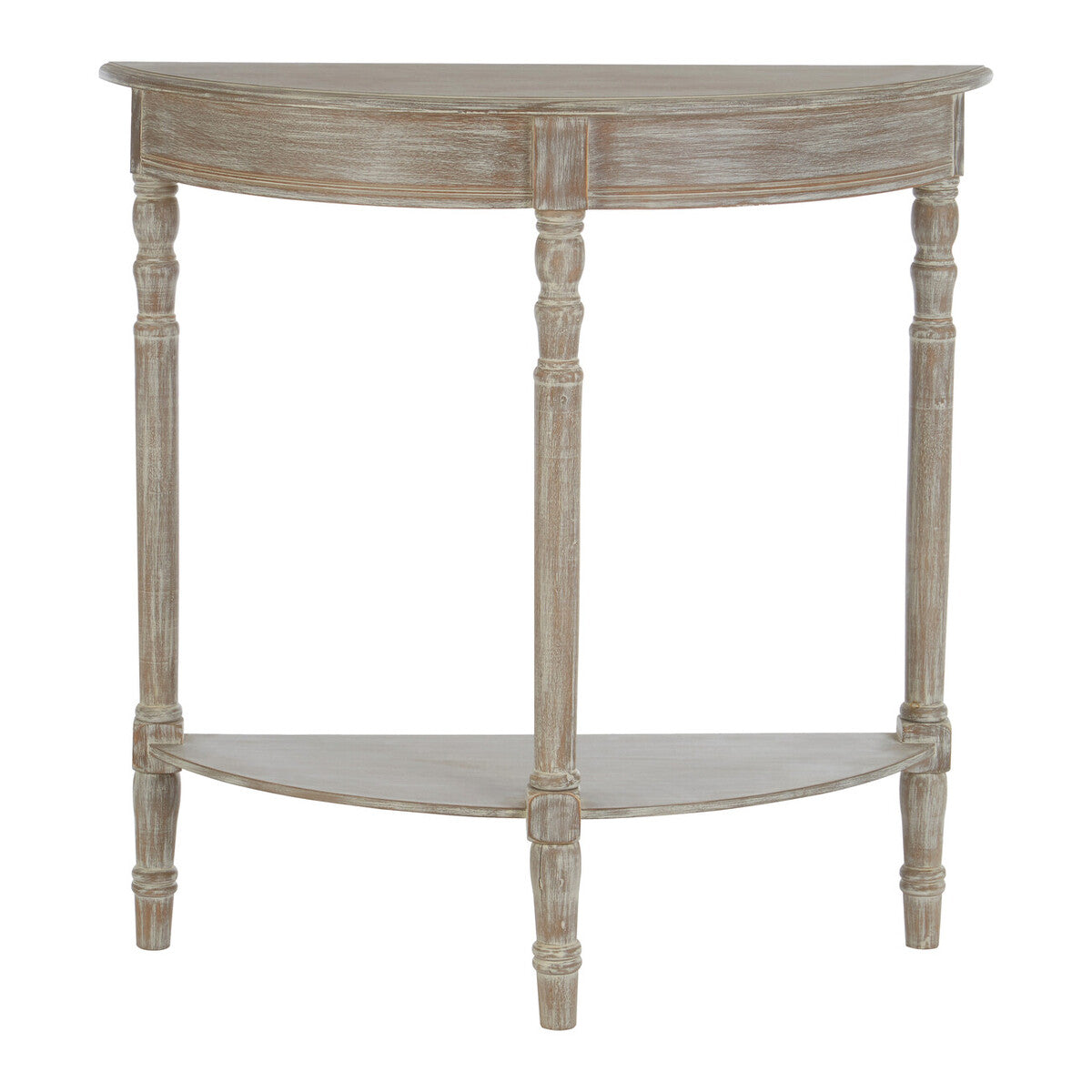 Natural Wash Wooden Half Moon Console Table with Lower Shelf