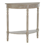 Natural Wash Wooden Half Moon Console Table with Lower Shelf